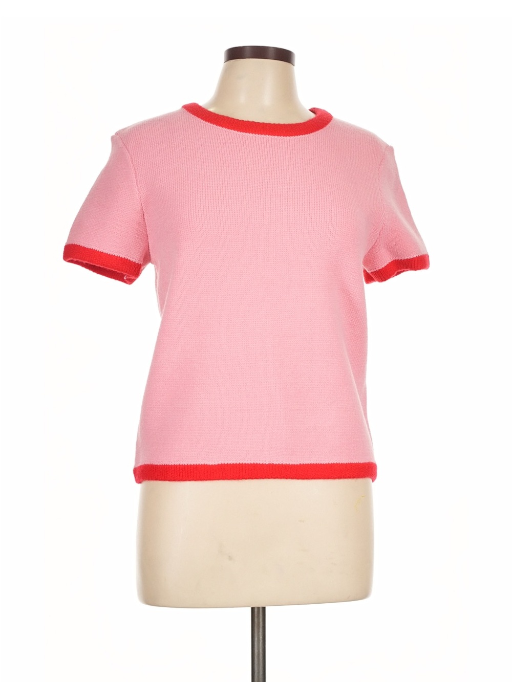 English Factory Pink Red Contrast Trim Short Sleeve Sweater Top Size L